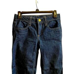 J.Crew Dark Indigo High-Heel Flare Jeans Womens S 25 Orange Contrast Stitching